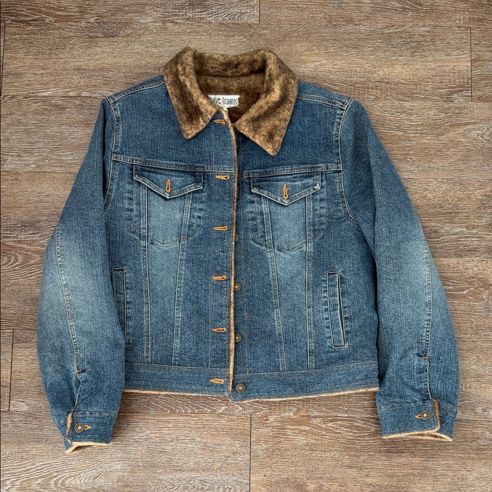 Marvin Richards Blue Denim Jacket with Brown Faux Fur Collar